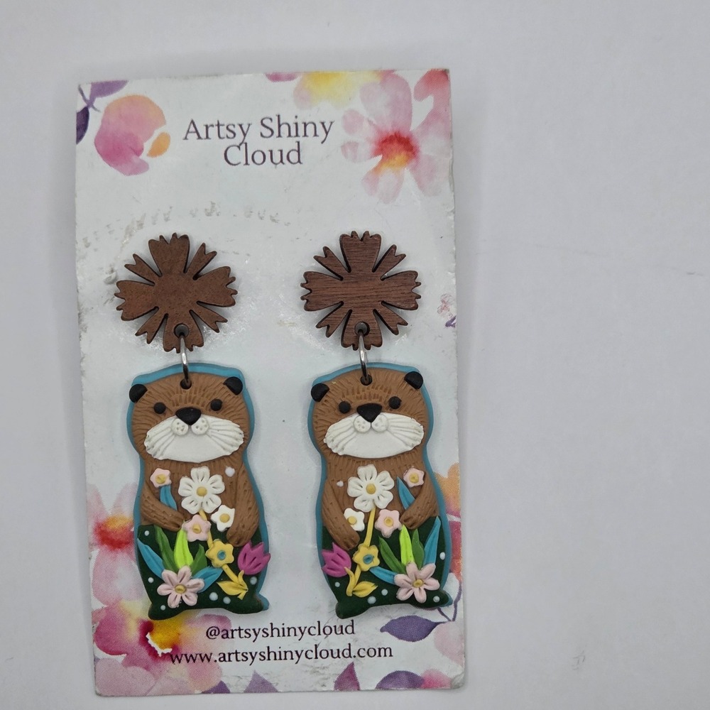 ARTsyShinyCloud Owl Floral Polymer Clay Earrings 2 Inch Woodland Statement